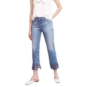 Anthropologie Pilcro Hyphen Boyfriend Jeans light blue fringed ankle hem size 28